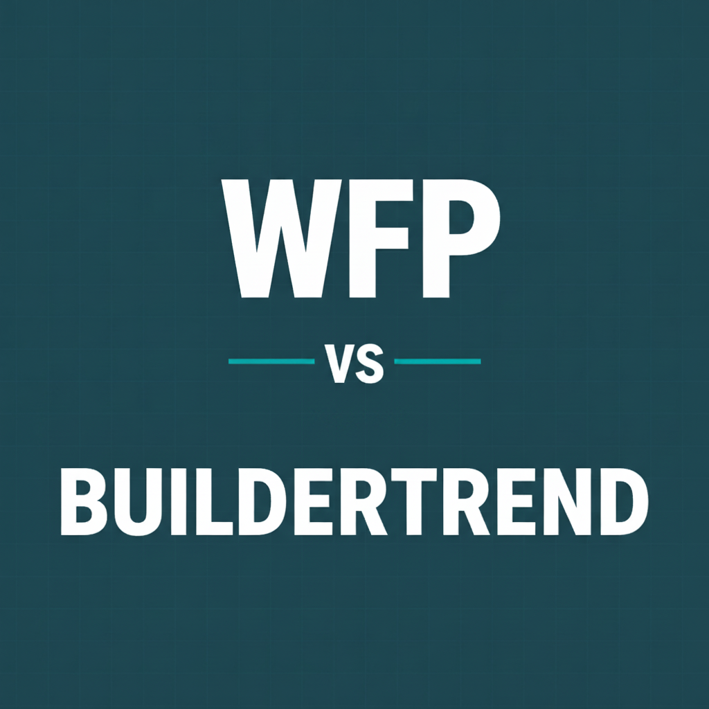 Typographic card with WFP vs BUILDERTREND set in large extrabold type on a deep teal background.