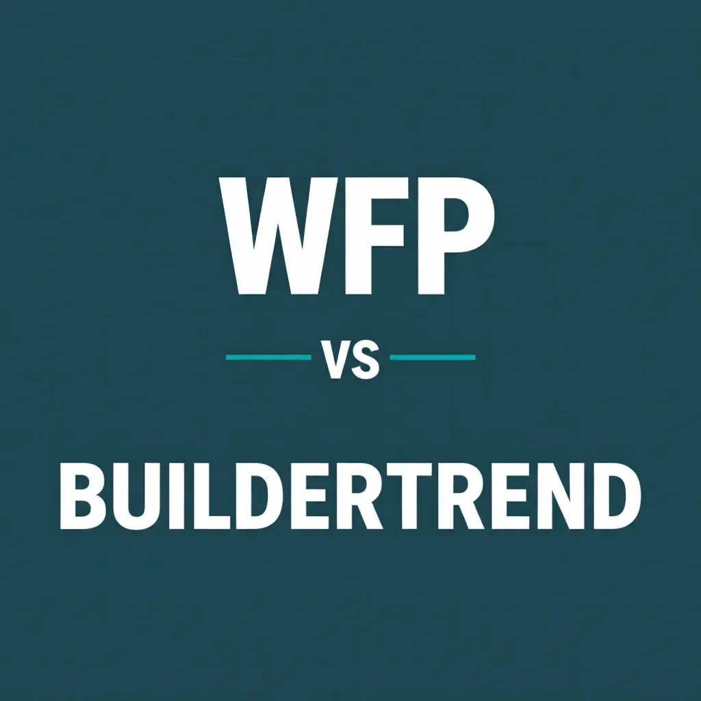 Typographic card with WFP vs BUILDERTREND set in large extrabold type on a deep teal background.